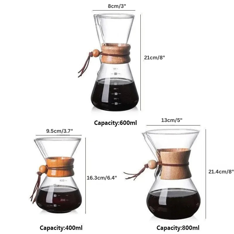 Hand glass coffee pot with stainless steel filter drip brew coffee | Karnz
