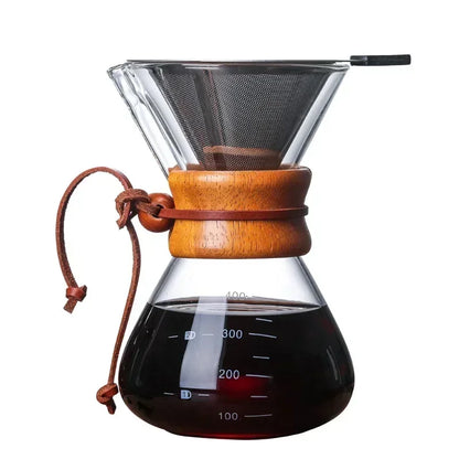 Hand glass coffee pot with stainless steel filter drip brew coffee | Karnz