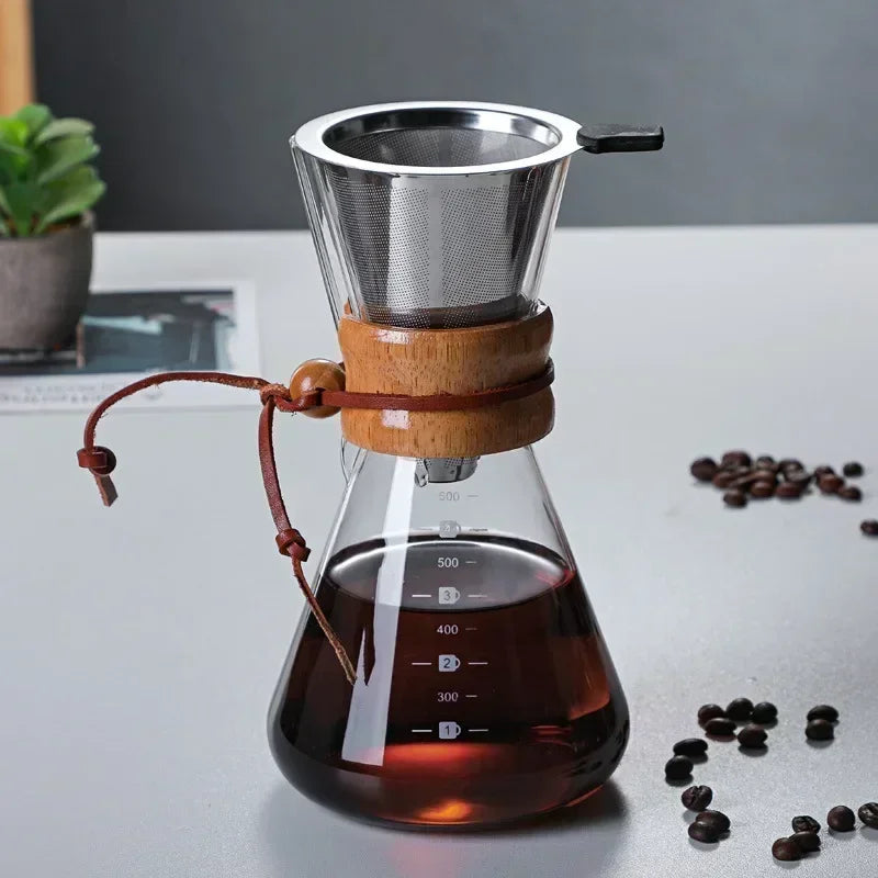 Hand glass coffee pot with stainless steel filter drip brew coffee | Karnz