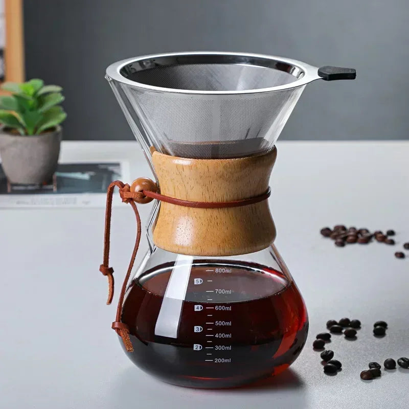 Hand glass coffee pot with stainless steel filter drip brew coffee | Karnz