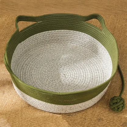 Handwoven Cotton Rope Bed for Cats - CozyNest Bowlift