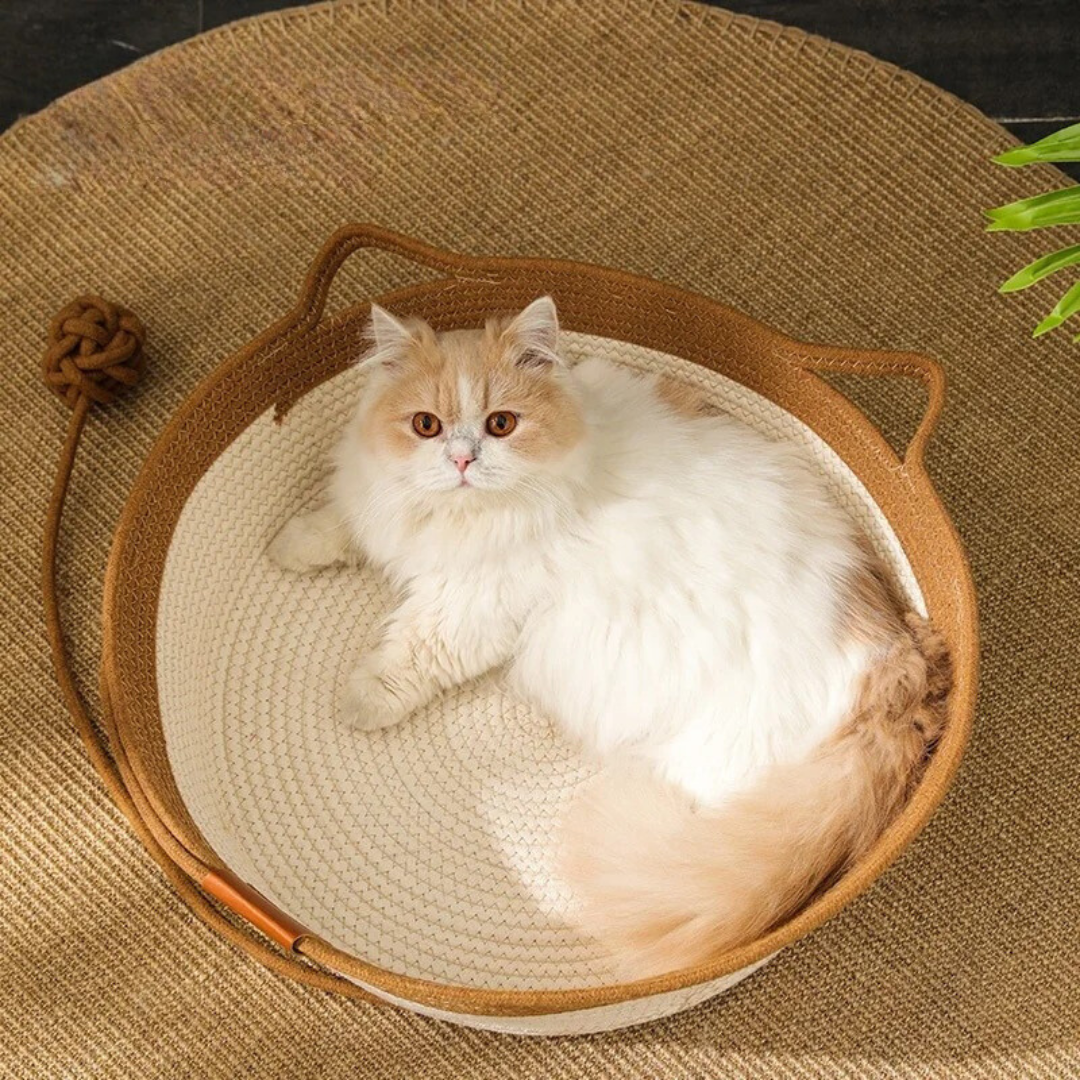 Handwoven Cotton Rope Bed for Cats - CozyNest Bowlift