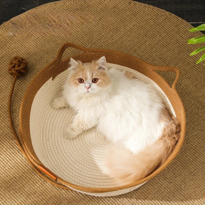 Handwoven Cotton Rope Bed for Cats - CozyNest Bowlift