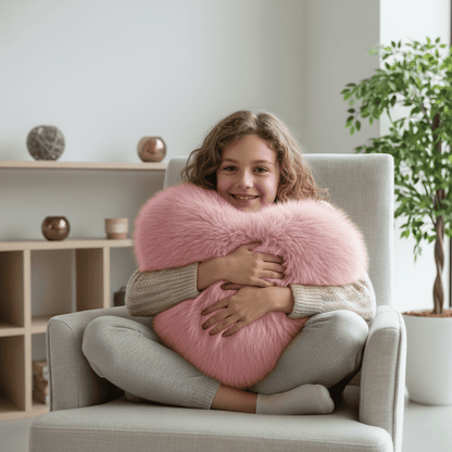BowLift | HEARTLUX – Soft Faux Fur Heart Pillow for Modern Home Decor