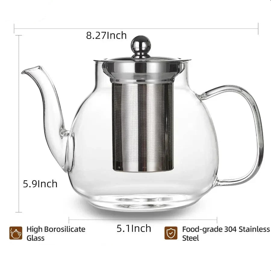 Heat Resistant Borosilicate Glass Tea Kettle Stainless Steel Infuser | Bowlift