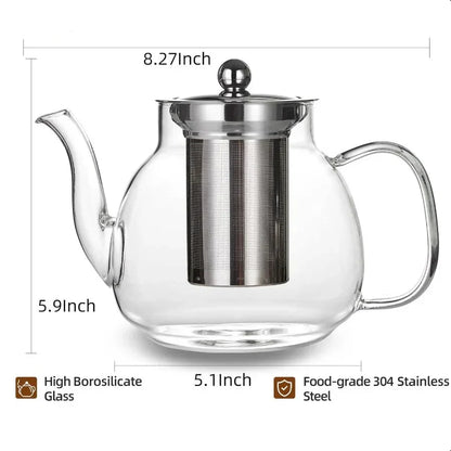Heat Resistant Borosilicate Glass Tea Kettle Stainless Steel Infuser | Bowlift
