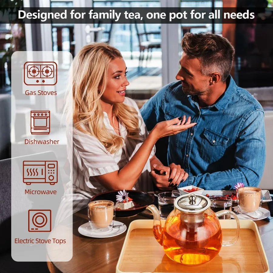 Heat Resistant Borosilicate Glass Tea Kettle Stainless Steel Infuser | Bowlift