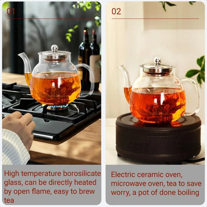 Heat Resistant Borosilicate Glass Tea Kettle Stainless Steel Infuser | Bowlift