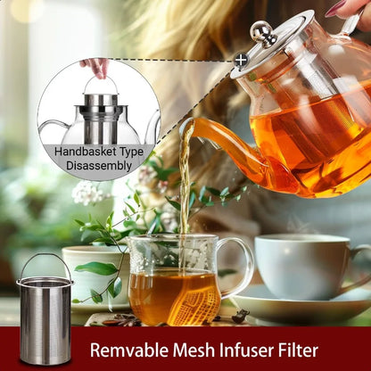Heat Resistant Borosilicate Glass Tea Kettle Stainless Steel Infuser | Bowlift