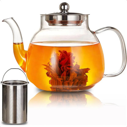 Heat Resistant Borosilicate Glass Tea Kettle Stainless Steel Infuser | Bowlift