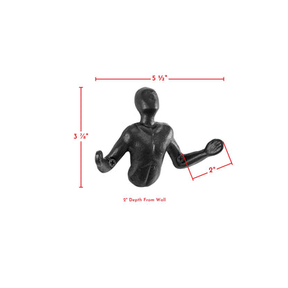 BowLift | Protruding "Palms Up" Cast Iron Decorative Black Wall Mount Hooks (Set of 2)