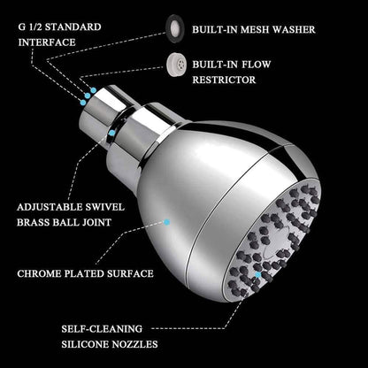 High-pressure 3-inch shower head, clog-proof and leak-proof, with adjustable brass ball joint