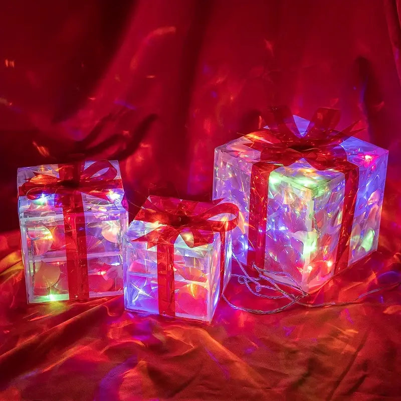 Skanto | GlowBox LED Gift Boxes – Set of 3 Light-Up Christmas Presents for Indoor and Outdoor Use
