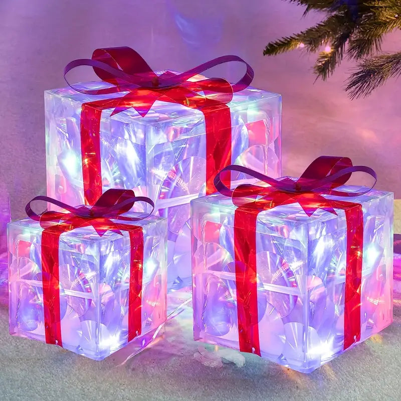 Skanto | GlowBox LED Gift Boxes – Set of 3 Light-Up Christmas Presents for Indoor and Outdoor Use
