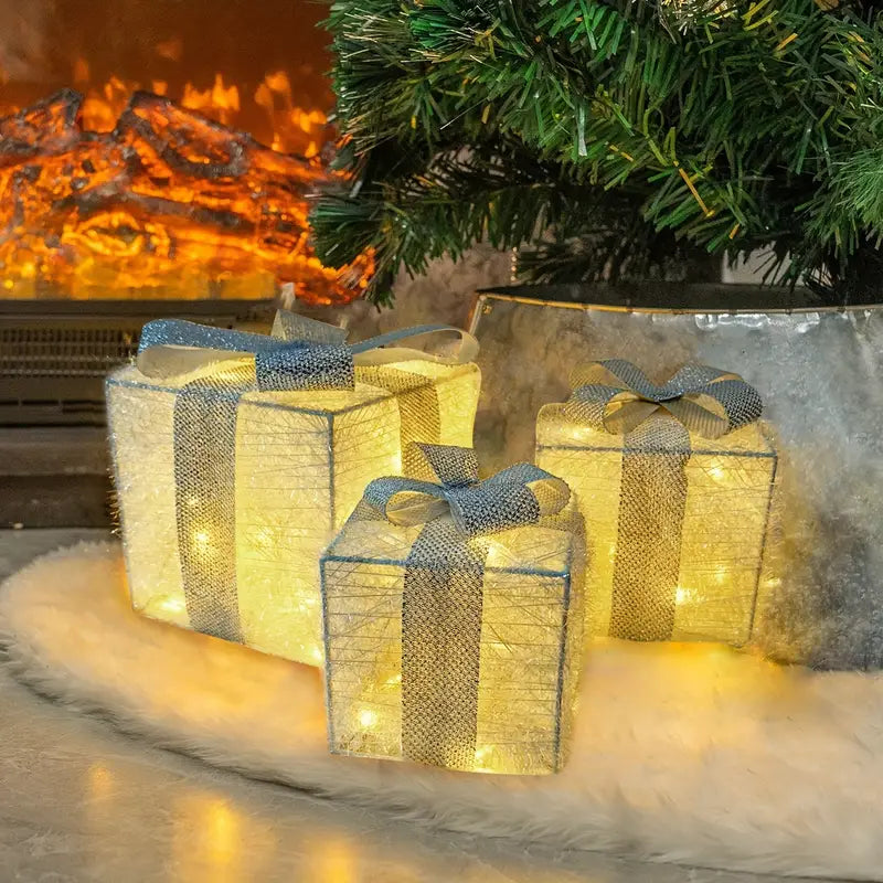Skanto | GlowBox LED Gift Boxes – Set of 3 Light-Up Christmas Presents for Indoor and Outdoor Use