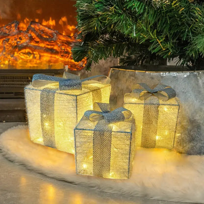 Skanto | GlowBox LED Gift Boxes – Set of 3 Light-Up Christmas Presents for Indoor and Outdoor Use