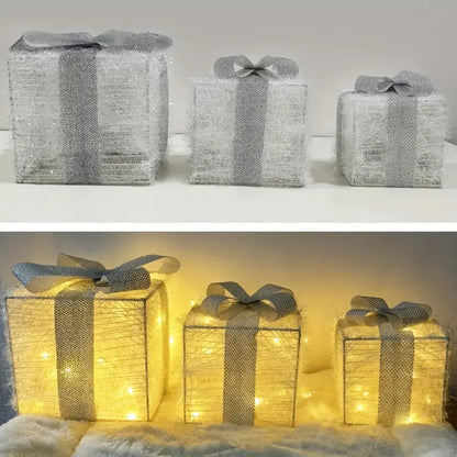 Skanto | GlowBox LED Gift Boxes – Set of 3 Light-Up Christmas Presents for Indoor and Outdoor Use