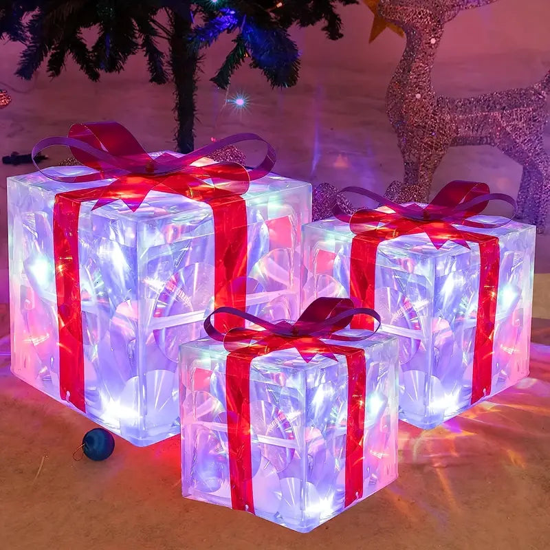 Skanto | GlowBox LED Gift Boxes – Set of 3 Light-Up Christmas Presents for Indoor and Outdoor Use