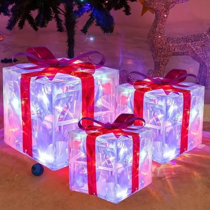 Skanto | GlowBox LED Gift Boxes – Set of 3 Light-Up Christmas Presents for Indoor and Outdoor Use