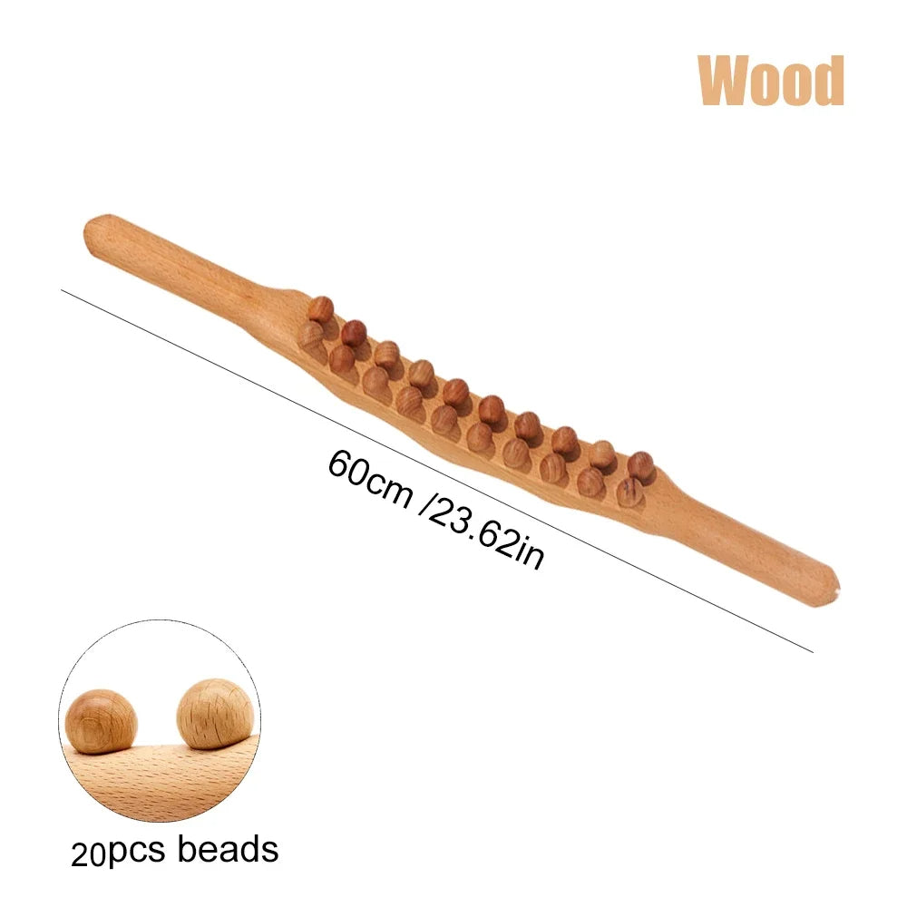 WoodRelax Gua Sha Massage Stick – 60 cm massage tool made of natural wood for deep muscle relaxation | Karnz