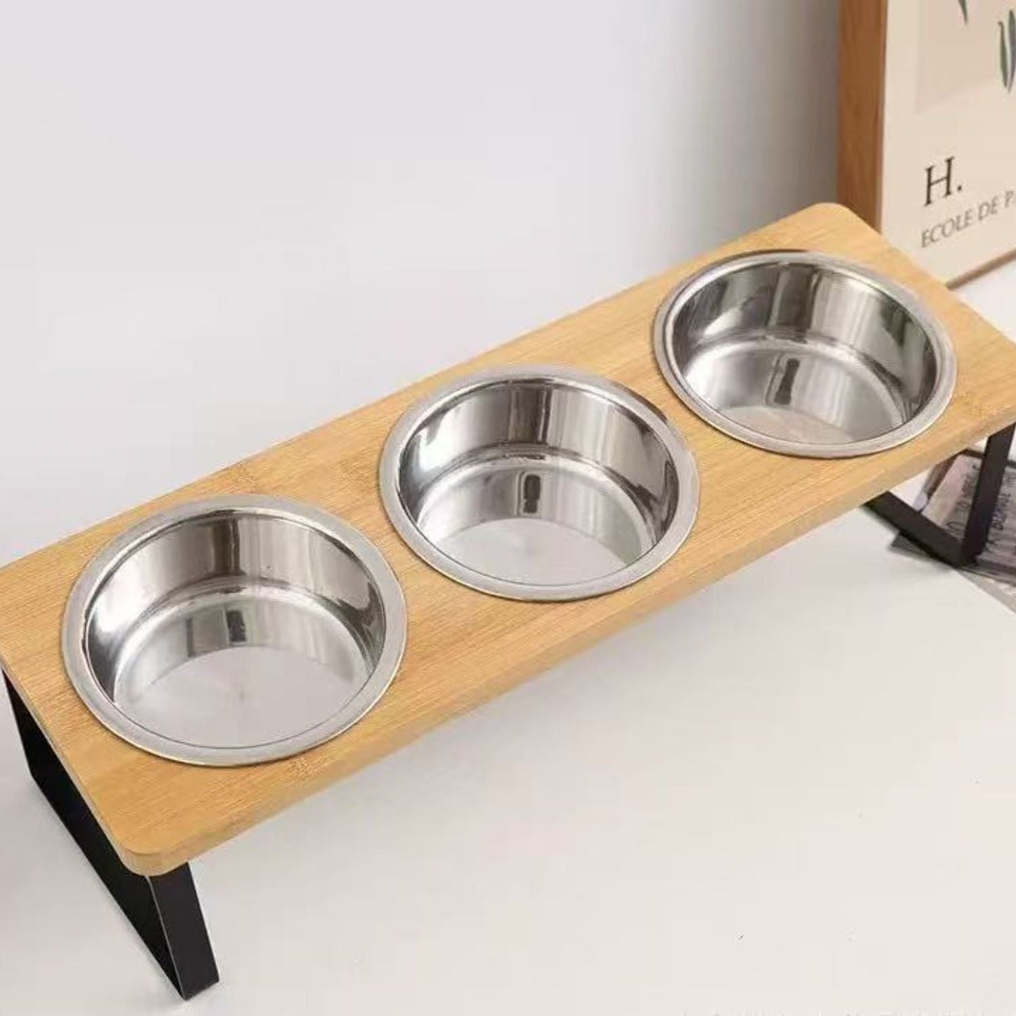 Skanto | Raised Dog Bowl – Bamboo Stand with Removable Stainless Steel Bowls