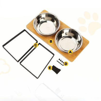 Skanto | Raised Dog Bowl – Bamboo Stand with Removable Stainless Steel Bowls