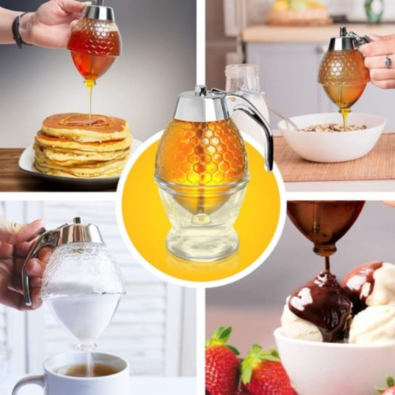 Drip-Free Honey Dispenser with Honeycomb Design – 200 ml Plastic | Skanto