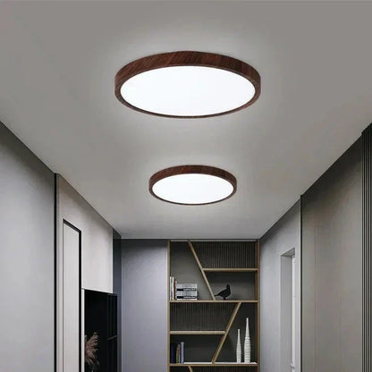 Skanto | Modern Circular Ceiling Lamp with Adjustable LED Lighting in Warm Walnut Finish for Living Room and Bedroom