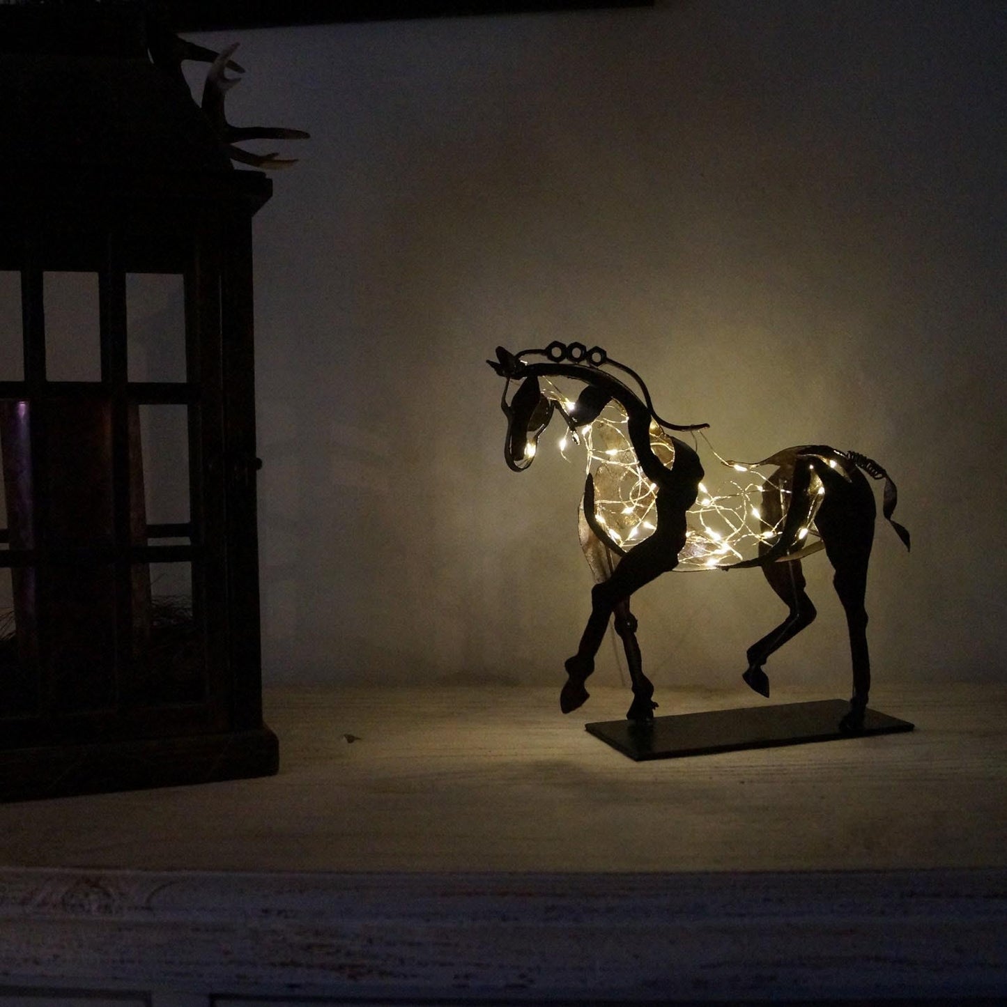 RustGlow - Abstract Rust Horse Sculpture with LED Light Bowlift