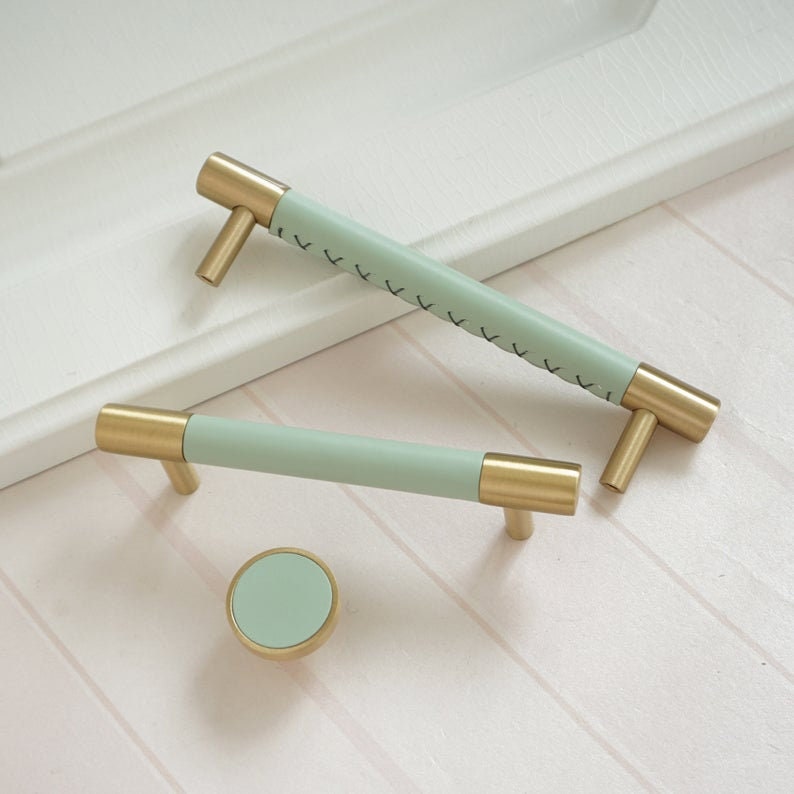 Skanto | Brass Solid Leather Handmade Cabinet Handles Drawer Inserts