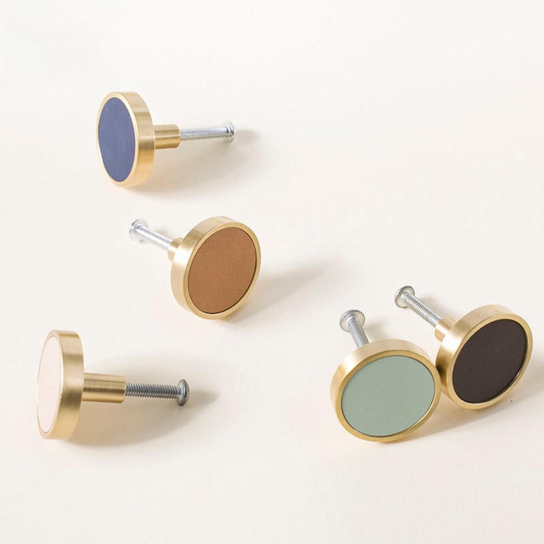 Skanto | Brass Solid Leather Handmade Cabinet Handles Drawer Inserts