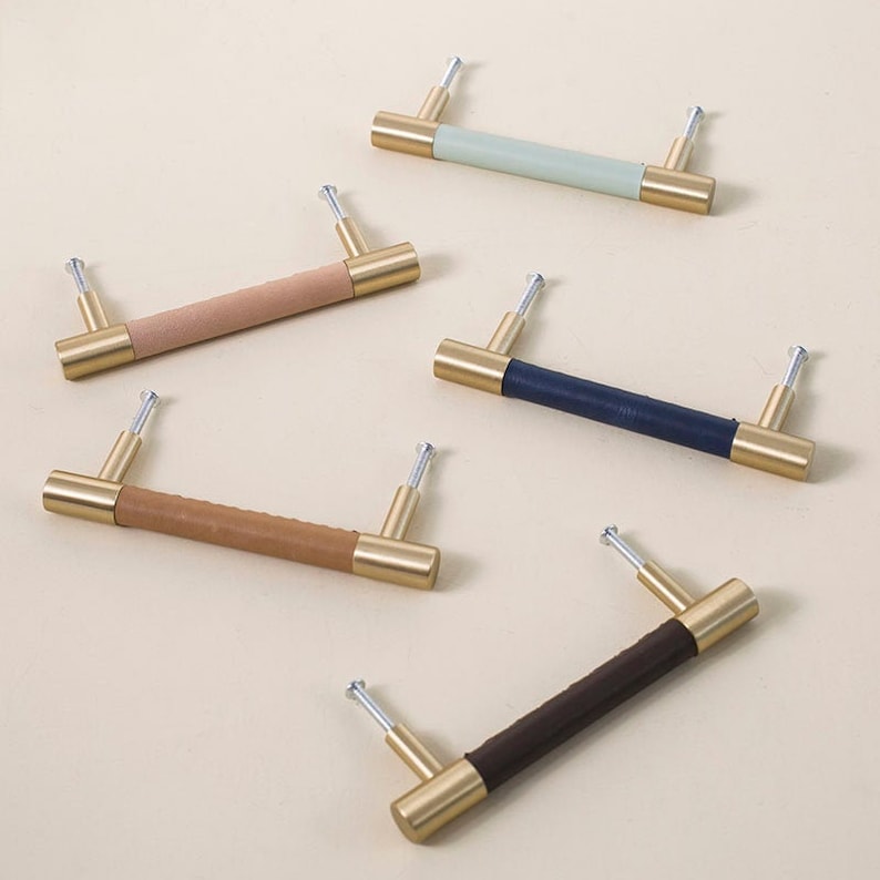Skanto | Brass Solid Leather Handmade Cabinet Handles Drawer Inserts