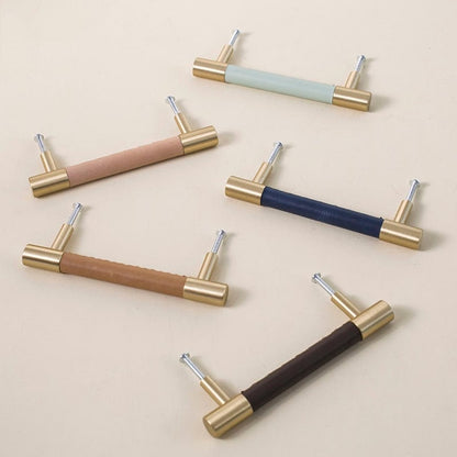 Skanto | Brass Solid Leather Handmade Cabinet Handles Drawer Inserts