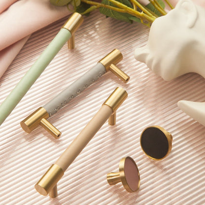 Skanto | Brass Solid Leather Handmade Cabinet Handles Drawer Inserts