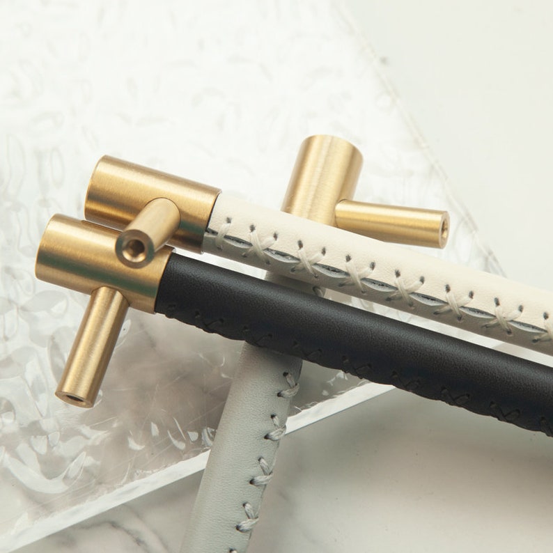 Skanto | Brass Solid Leather Handmade Cabinet Handles Drawer Inserts