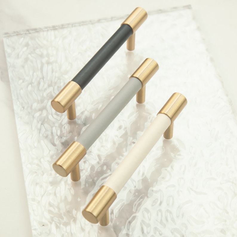 Skanto | Brass Solid Leather Handmade Cabinet Handles Drawer Inserts