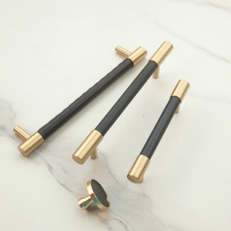 Skanto | Brass Solid Leather Handmade Cabinet Handles Drawer Inserts
