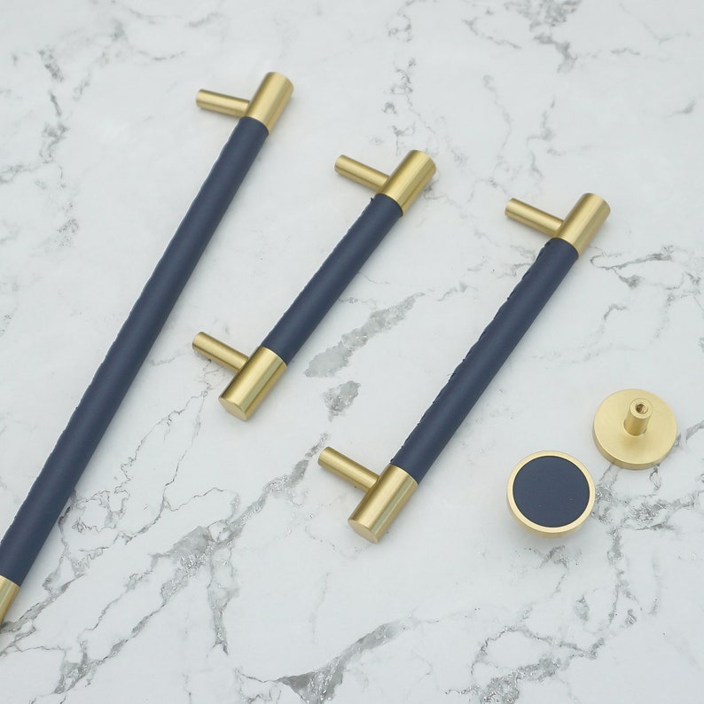 Skanto | Brass Solid Leather Handmade Cabinet Handles Drawer Inserts