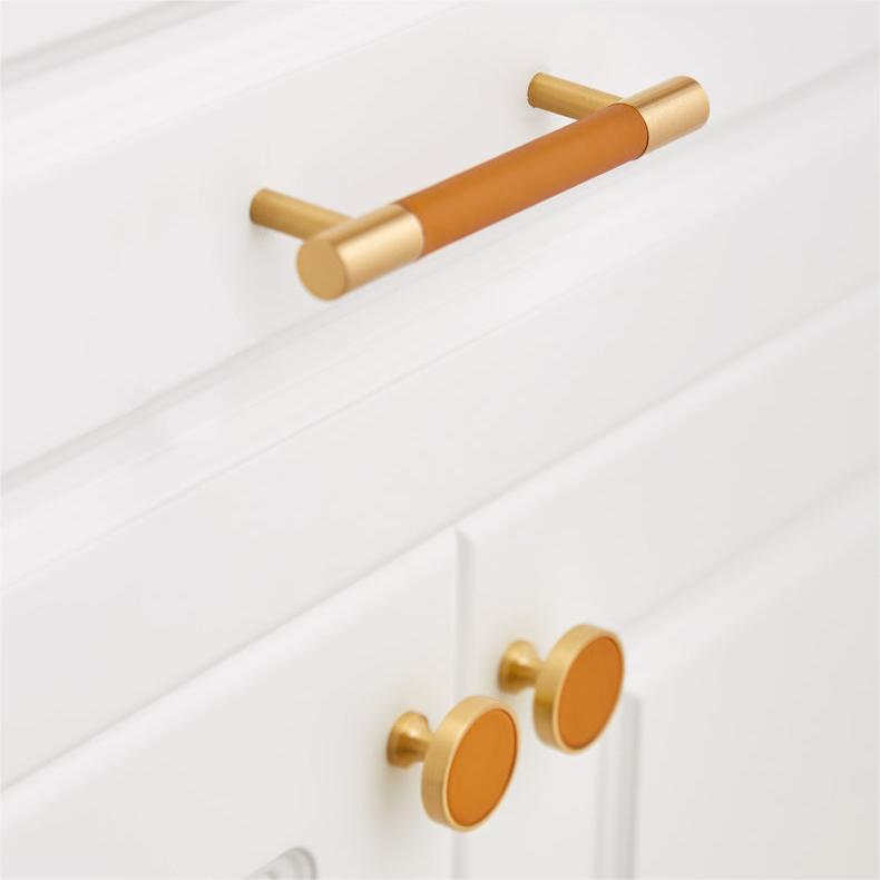 Skanto | Brass Solid Leather Handmade Cabinet Handles Drawer Inserts