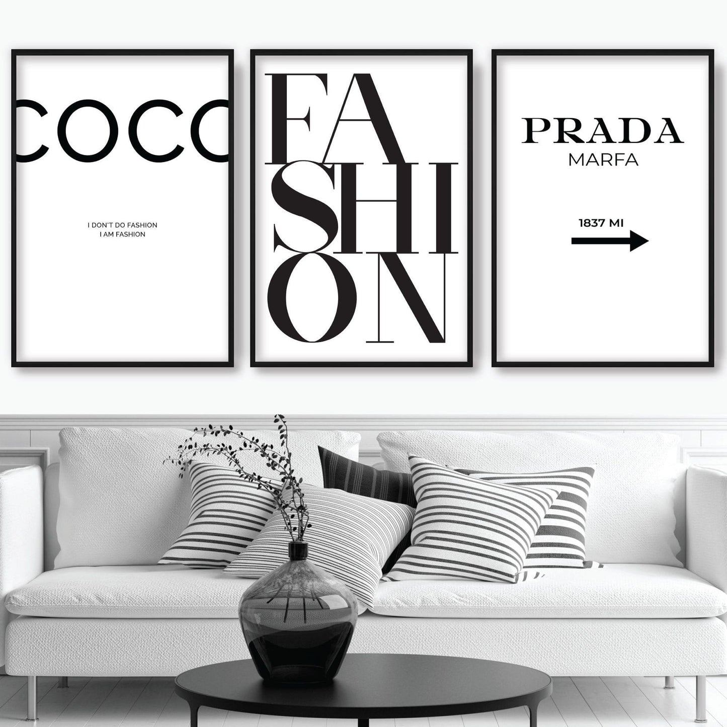 Skanto | Set of 3 Black and White Art Prints with Fashion Quotes