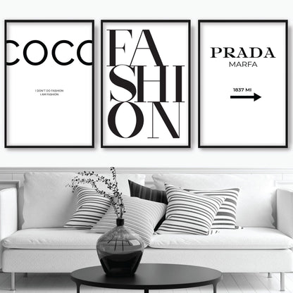 Skanto | Set of 3 Black and White Art Prints with Fashion Quotes
