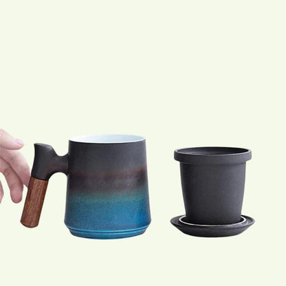 Skanto | Japanese Ceramic Teacup Set with Infuser and Lid, Handmade