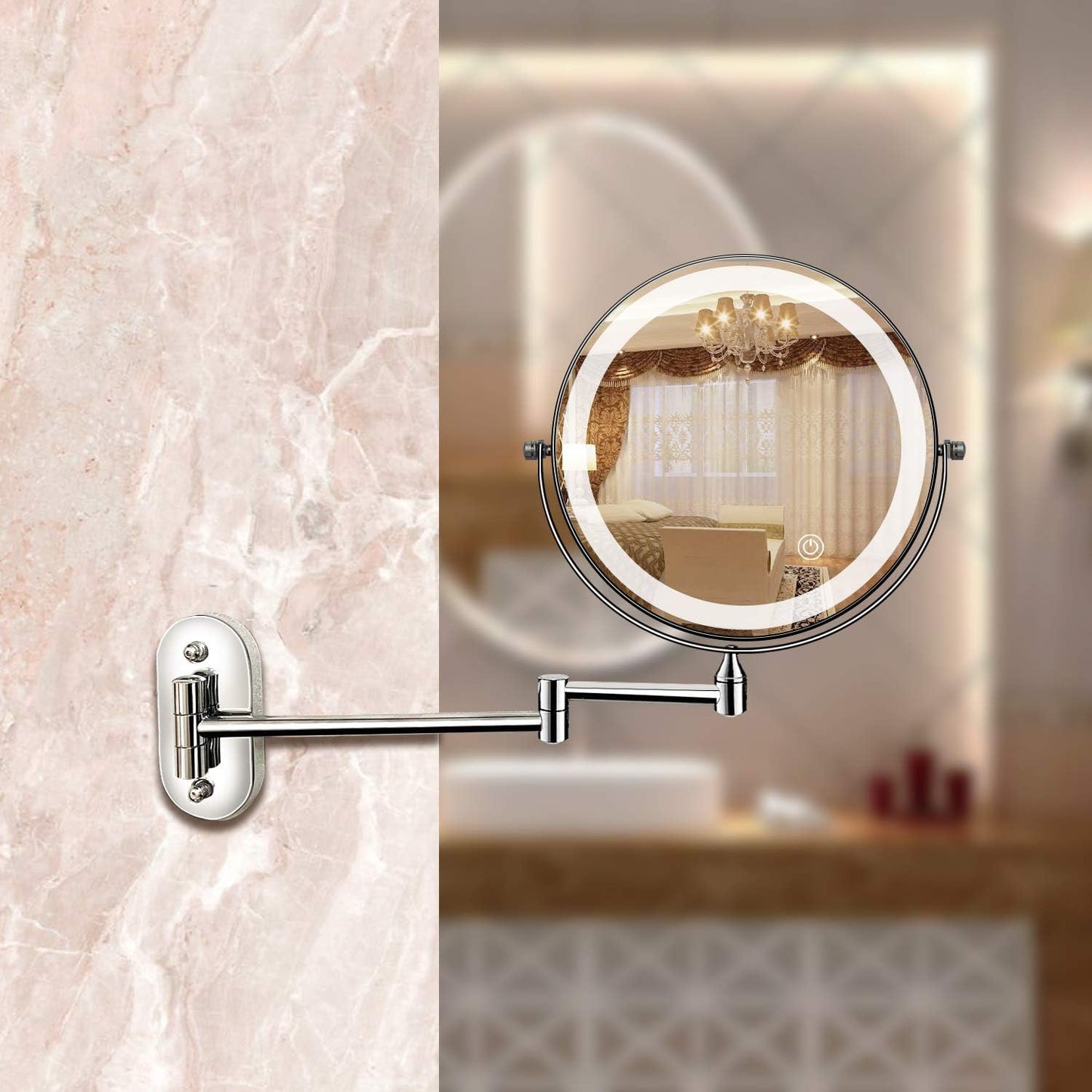 BowLift | LED Wall Mirror with Chrome Frame and Magnifier