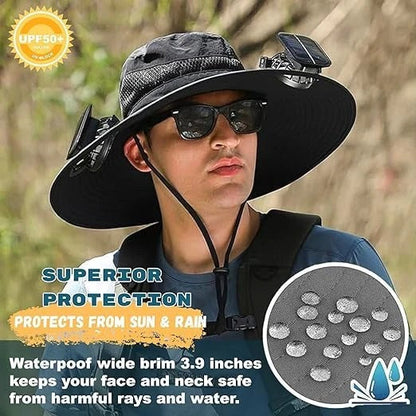 BowLift | Lightweight Breathable Cooling Sun Hat for Men with Dual Fan & Solar Power
