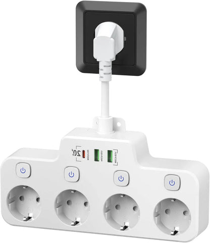 Skanto | Wall-Mounted Power Strip with Individual Switches 2 USB A and 1 USB C