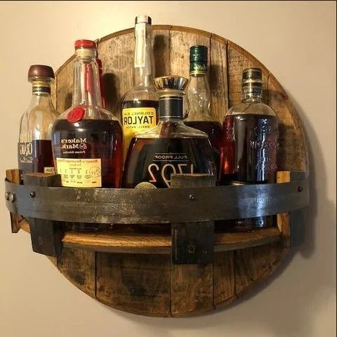 BowLift | Rustic Whiskey Barrel Shelf – Bourbon Bottle Wall Display Rack