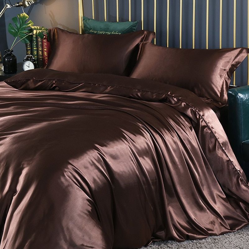 Set (4-piece) Silk/Satin Bedding Duvet Cover-2x Pillowcase-Sheet