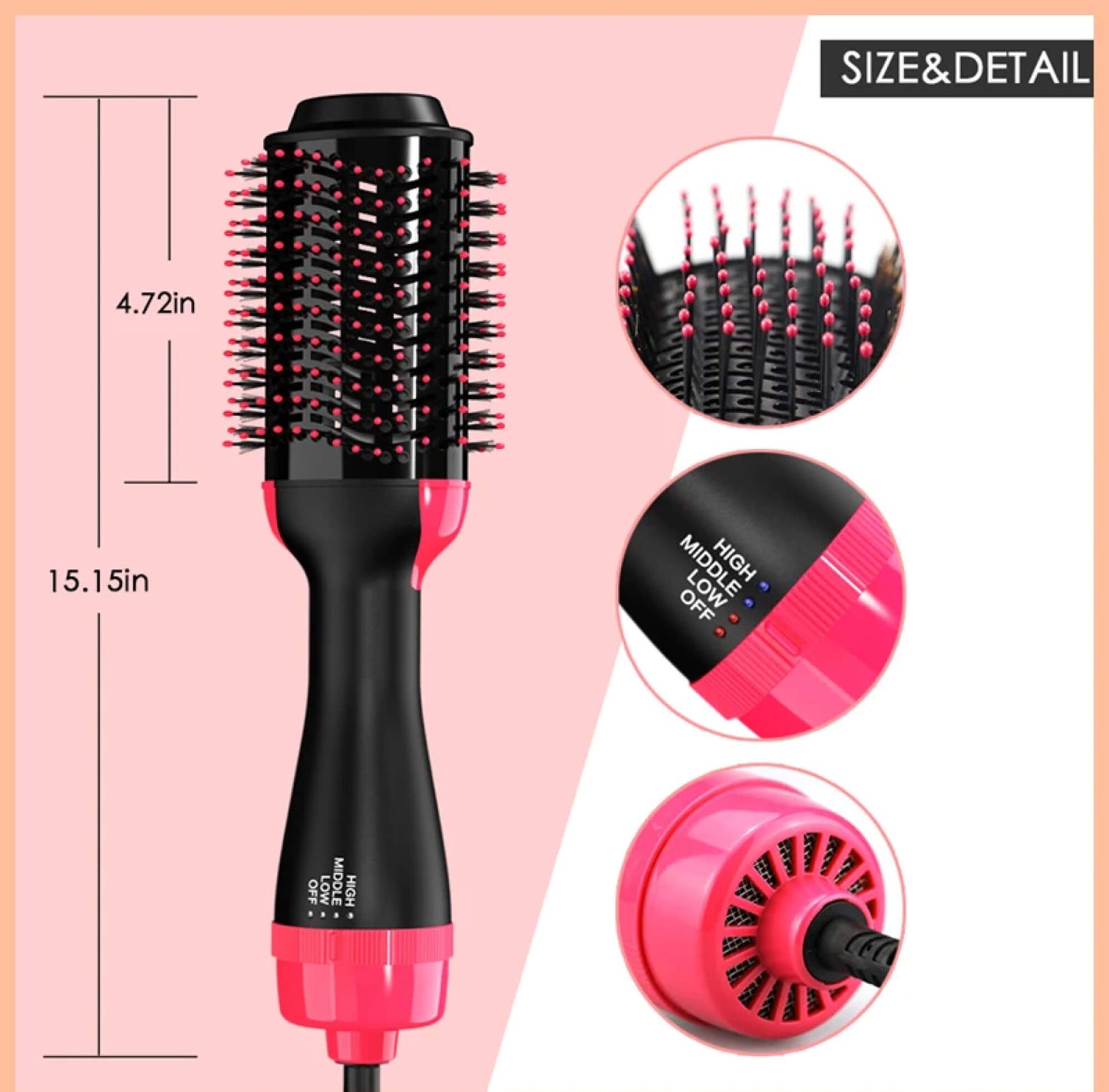 Skanto | Hair Dryer Blue Styler Hot Brush Comb for Short and Long Hair