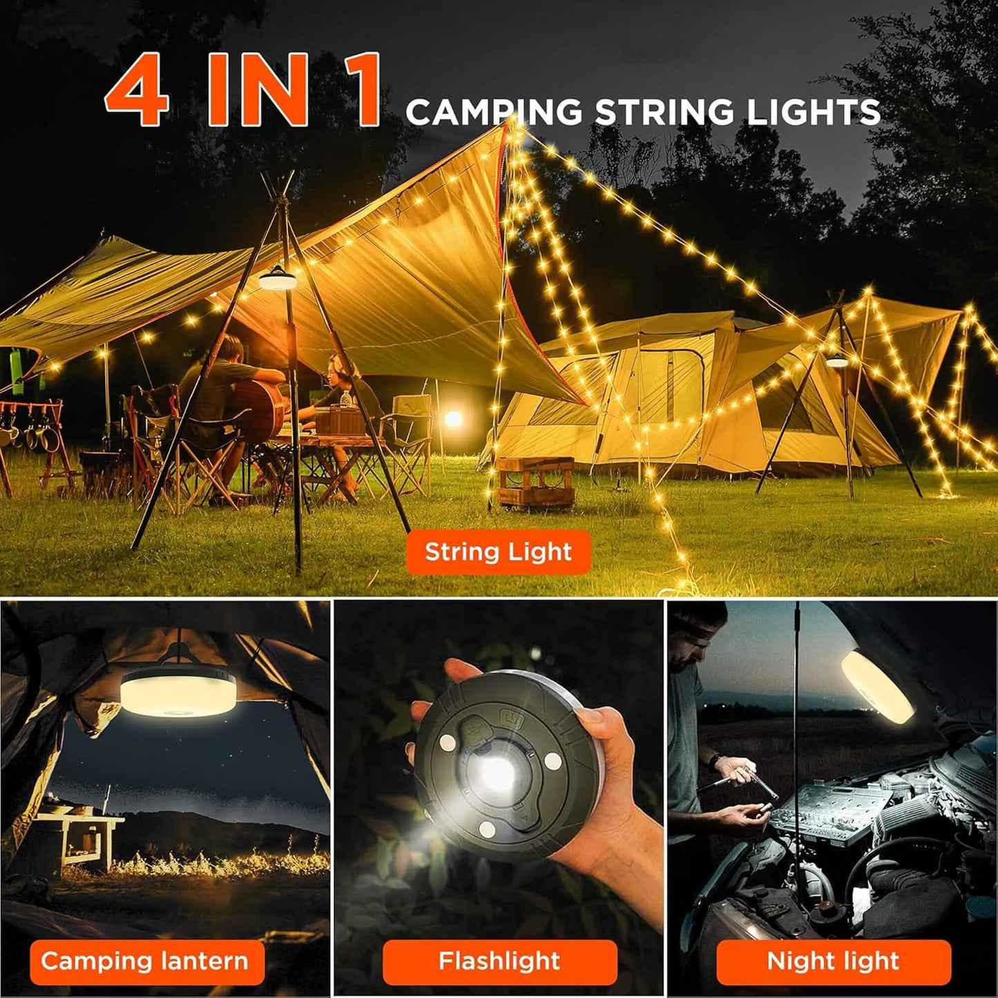 Skanto | 4-in-1 Camp Light – Portable Camping Lantern, 8-Mode Light Sources, Rechargeable Power Bank for Outdoor Adventures