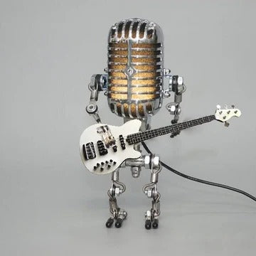 Skanto | Vintage Metal Microphone Robot With Guitar Lamp